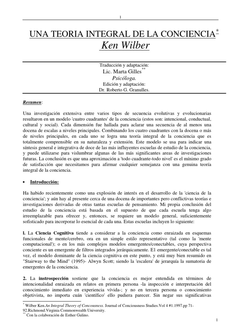 Teoría Integral de la Conciencia de Wilber | PDF | Verdad | Conocimiento