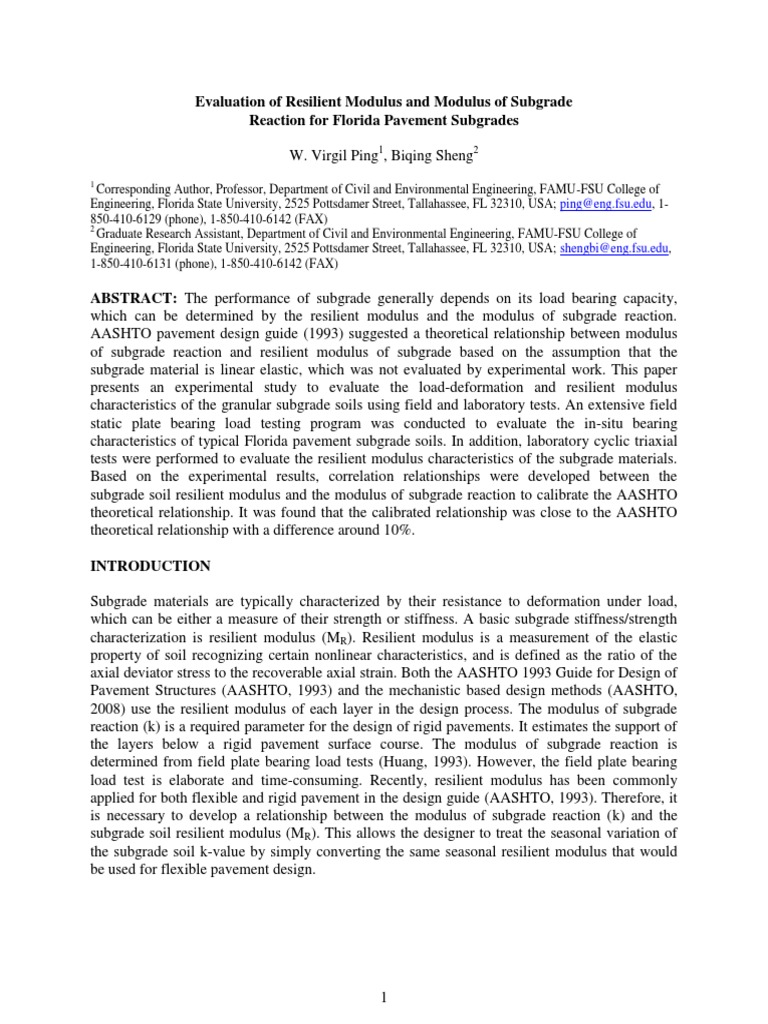 00 Evaluation of Resilient Modulus and Modulus of Subgrade PDF | PDF ...
