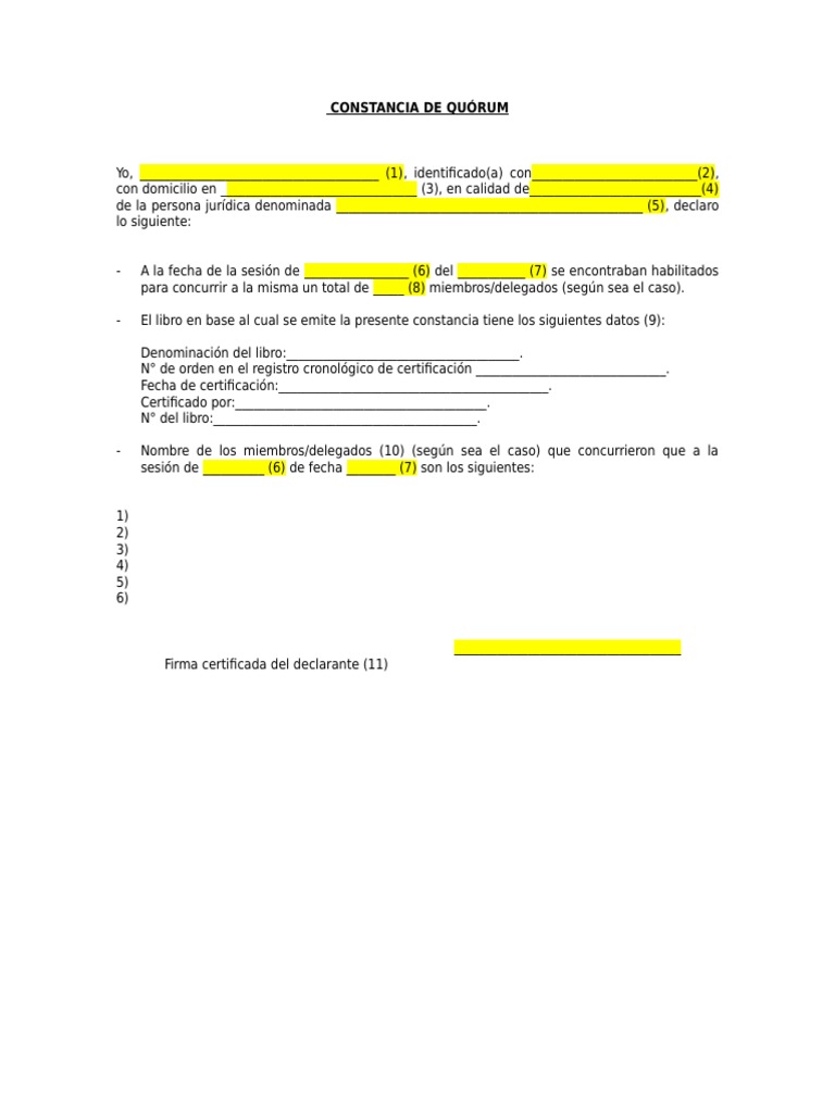 Modelo de Constancia de Quórum | PDF | Quórum | Información del gobierno