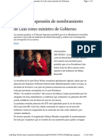 Ratifican Suspension de Nombramiento de Lula Como Ministro de Gobierno