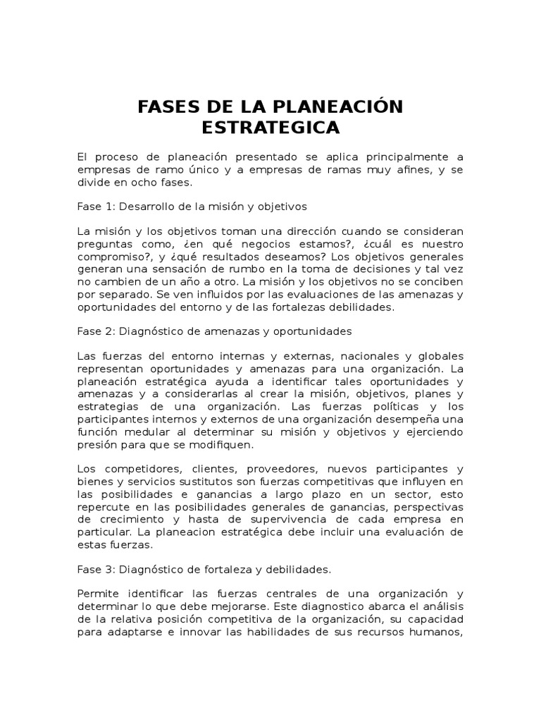 Fases de La Planeación Estrategica | PDF | Planificación estratégica ...