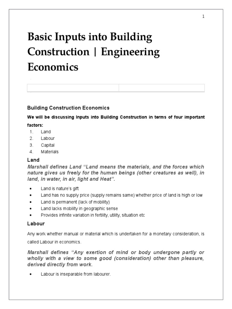 Basic Inputs Into Building Construction Pdf Building Materials