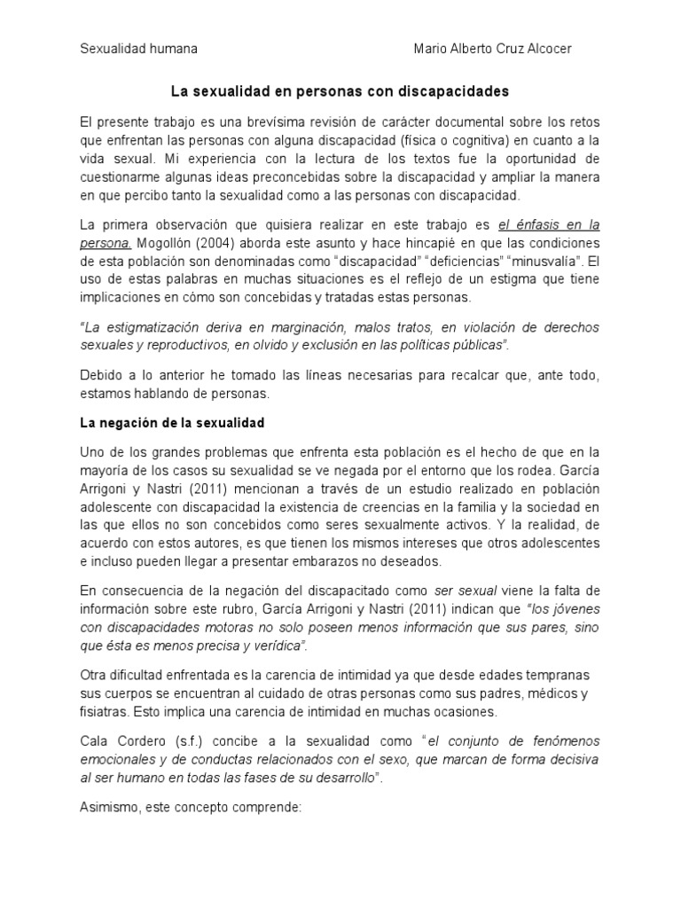 Sexualidad en personas con discapacidad | PDF | La sexualidad humana ...