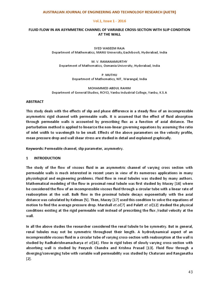 Fluid Flow in An Asymmetric Channel | PDF | Fluid Dynamics | Soft Matter