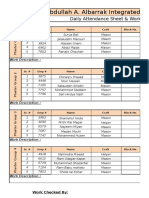 Abdullah A. Albarrak Integrated Contracting Co.: Daily Attendance Sheet & Work Schedule