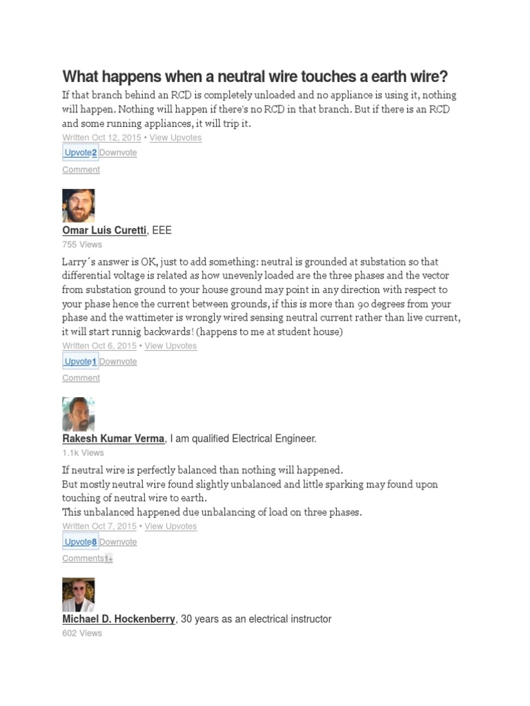 What Happens When A Neutral Wire Touches A Earth Wire PDF