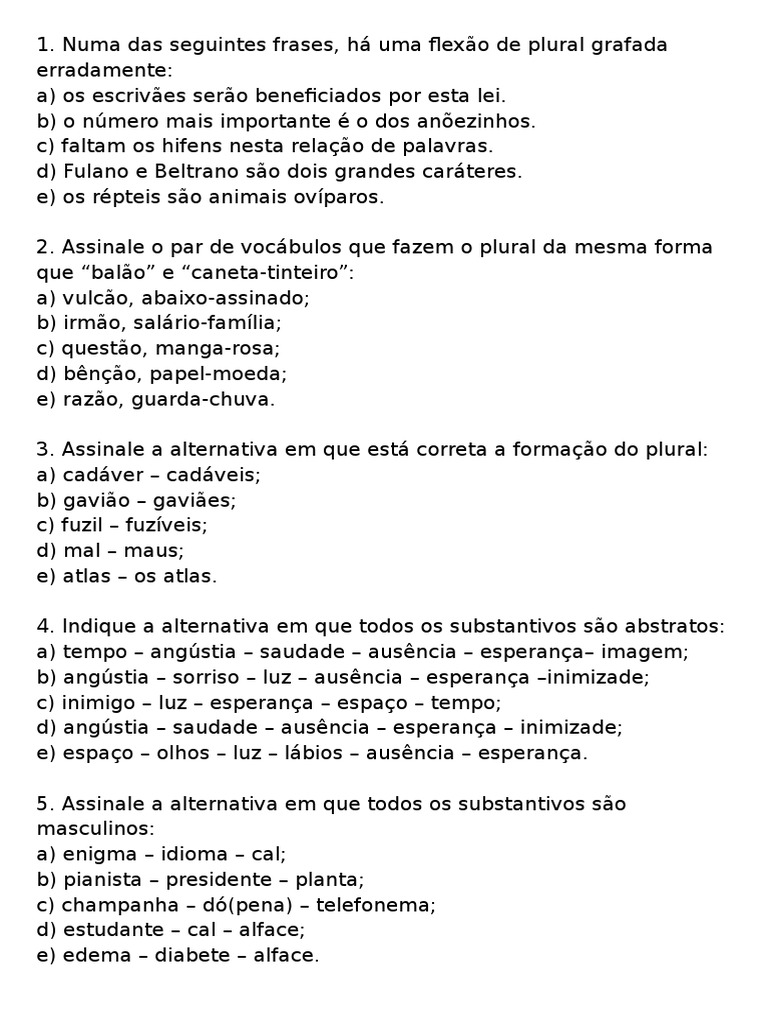 Exercícios sobre Flexão de Substantivos | PDF | Plural | Gramática