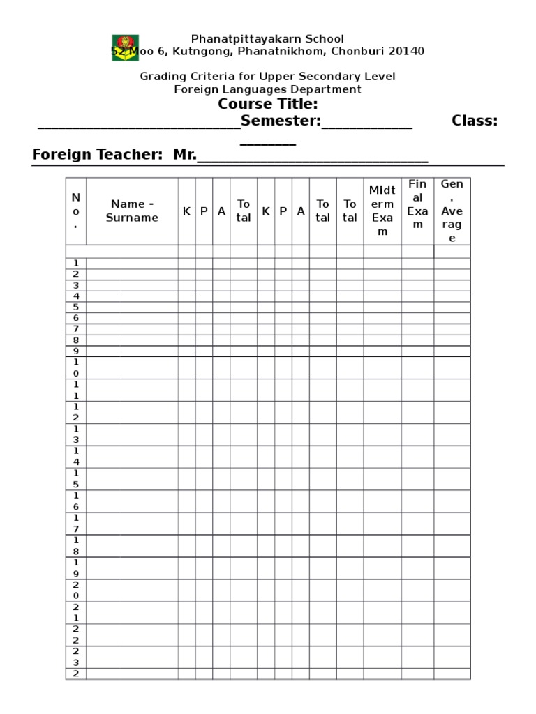 Blank Grading Sheet Form | PDF | Career & Growth | Language Arts ...