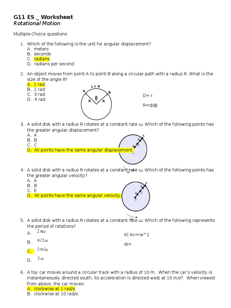 Rotational Motion Worksheet | PDF | Acceleration | Rotation Around A ...