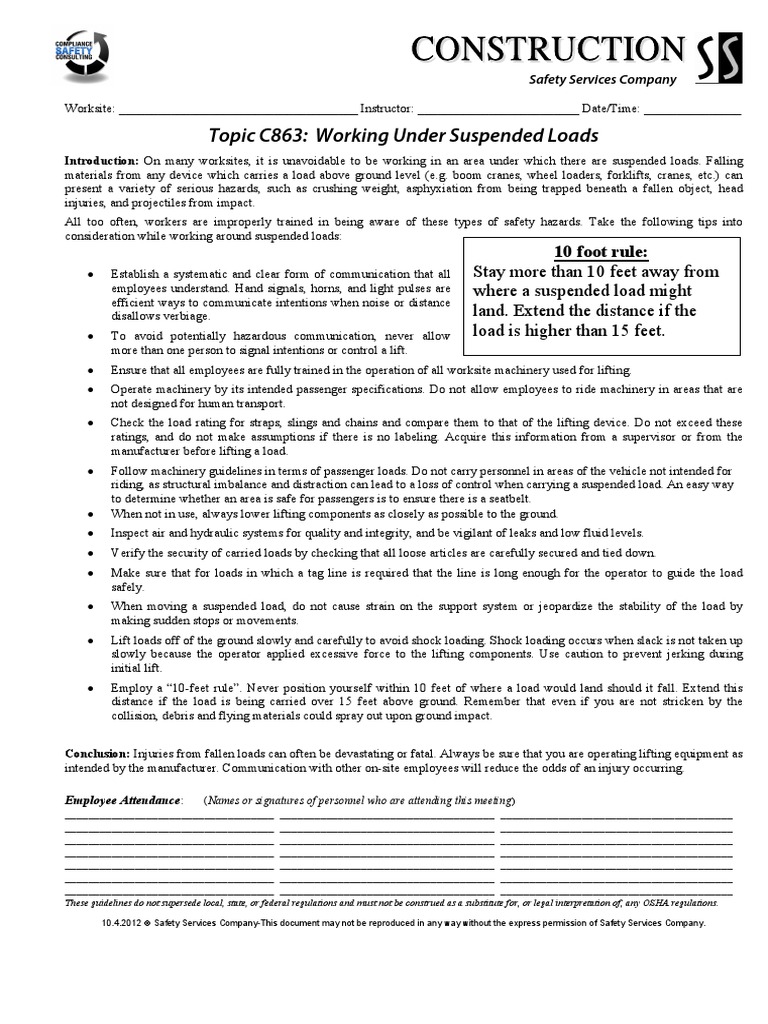 Safety Guidelines for Suspended Loads | PDF | Elevator | Crane (Machine)