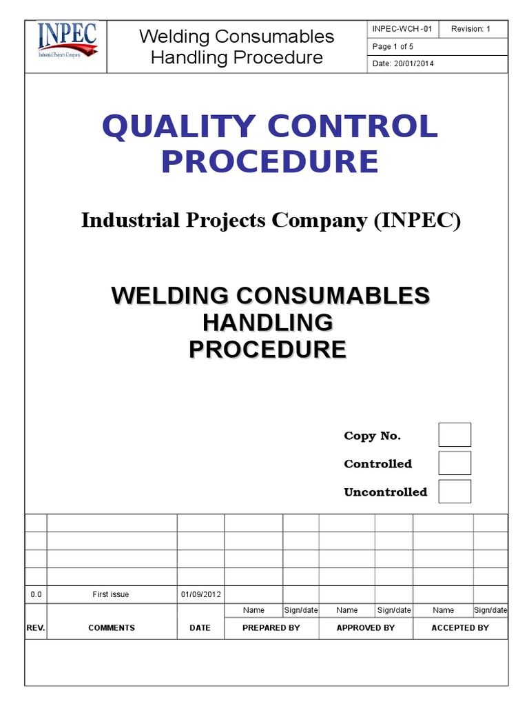 Welding Consumables Handling Procedure. Welding Construction