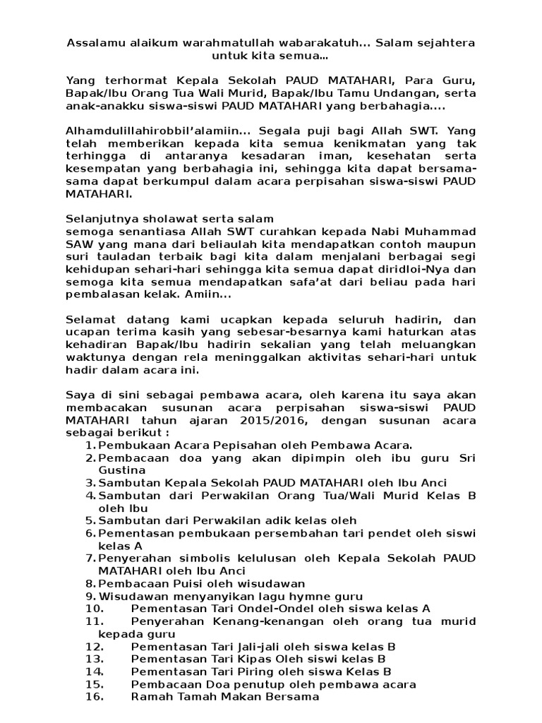 Susunan Acara Perpisahan