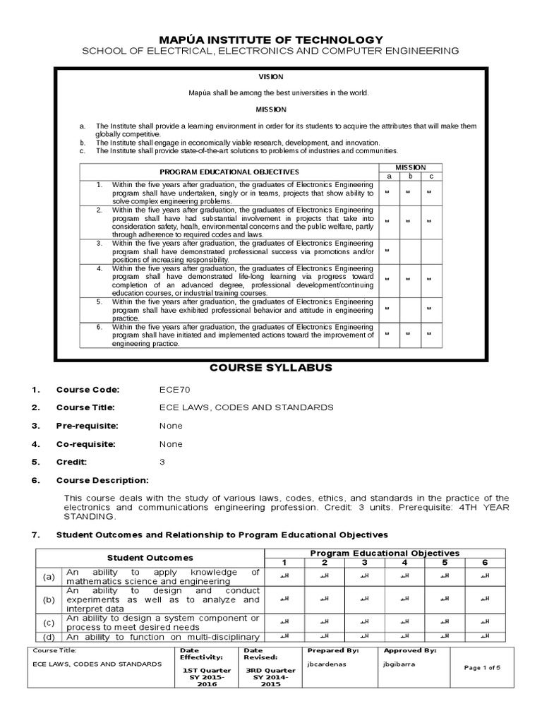 ECE70 Syllabus | PDF