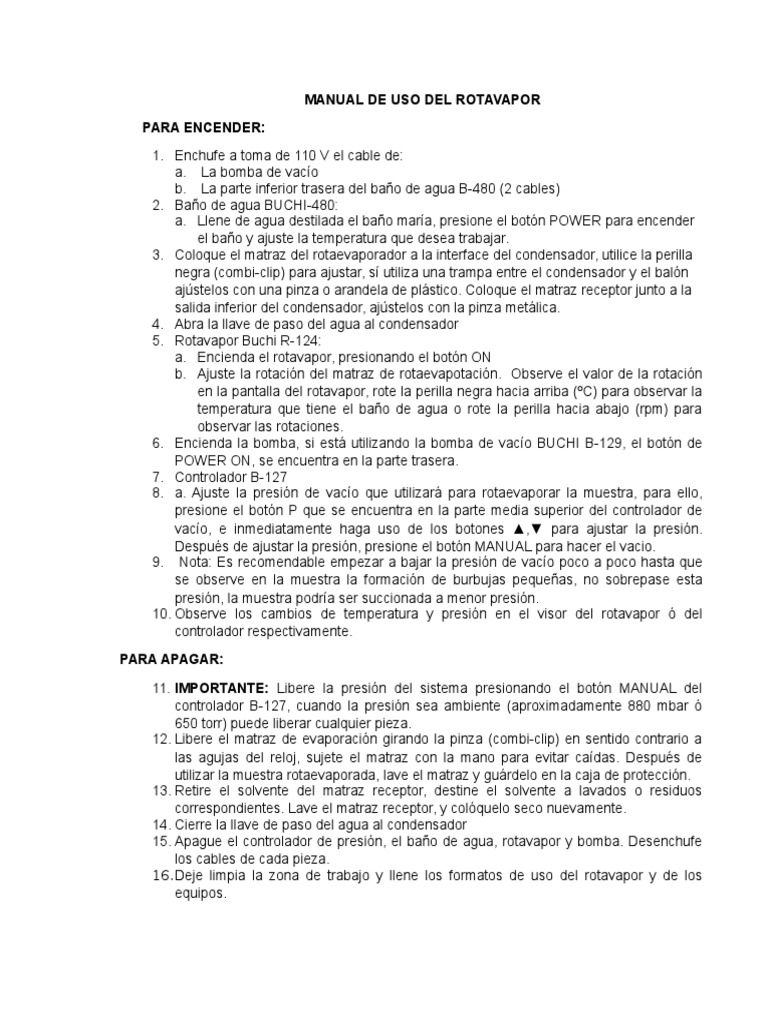 Manual de Uso del Rotavapor | PDF | Vacío | Agua