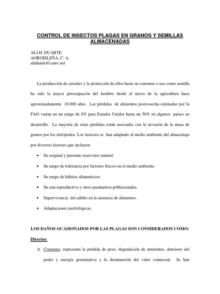 Control de Plagas en Granos Almacenados | PDF | Insectos | Insecticida