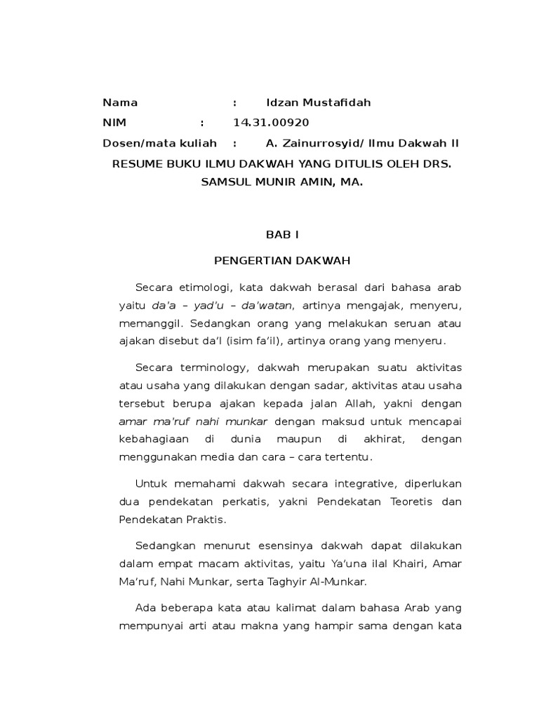 Resume Buku Ilmu Dakwah Print Pdf