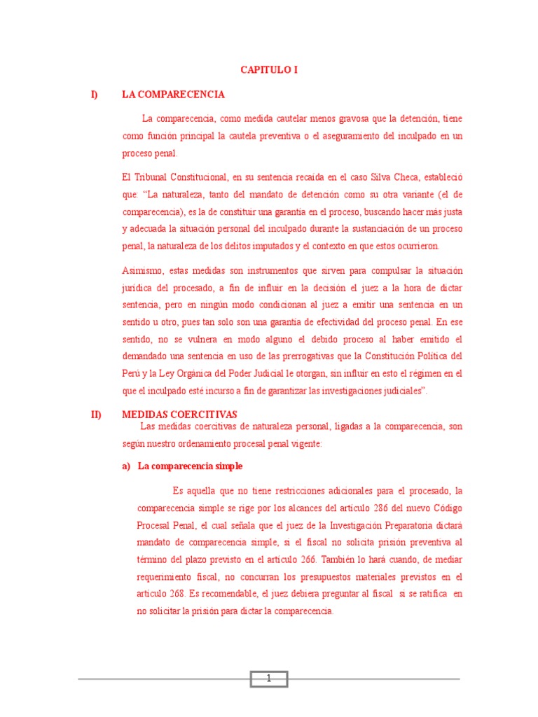Medidas de Comparecencia Penal | PDF | Ley procesal | Derecho penal