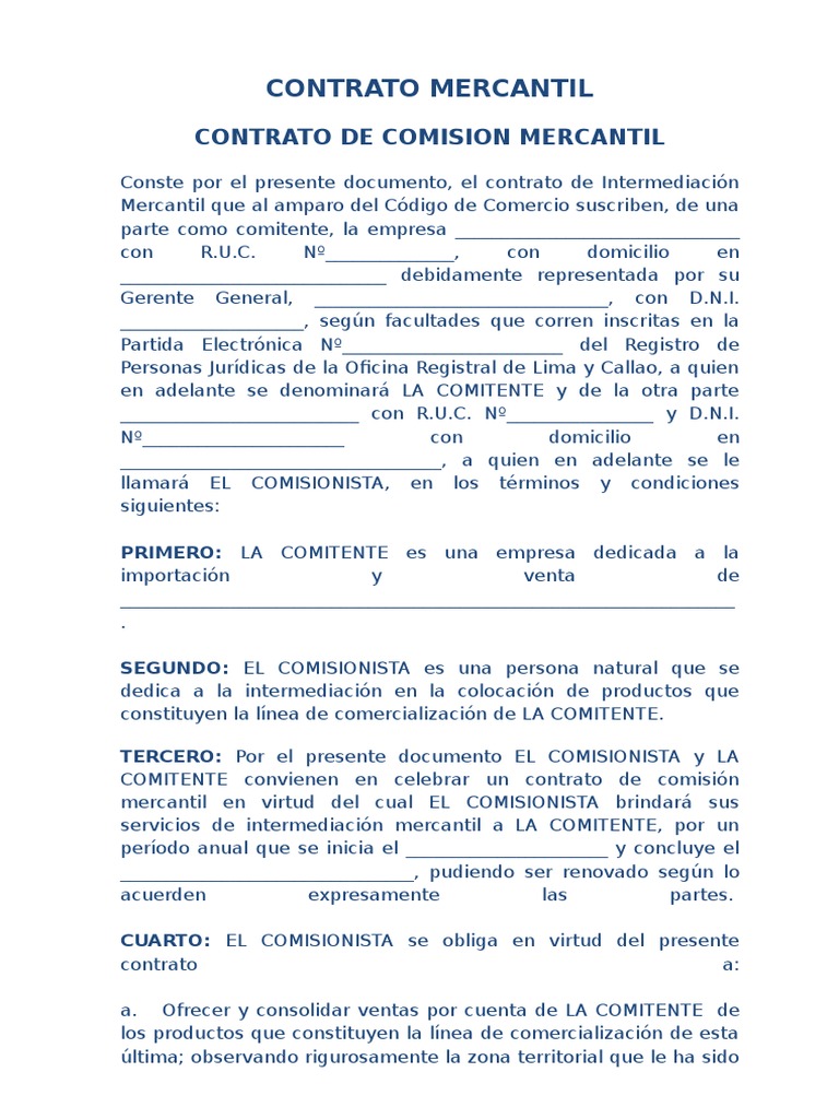 Contrato Mercantil Comercio Instituciones sociales