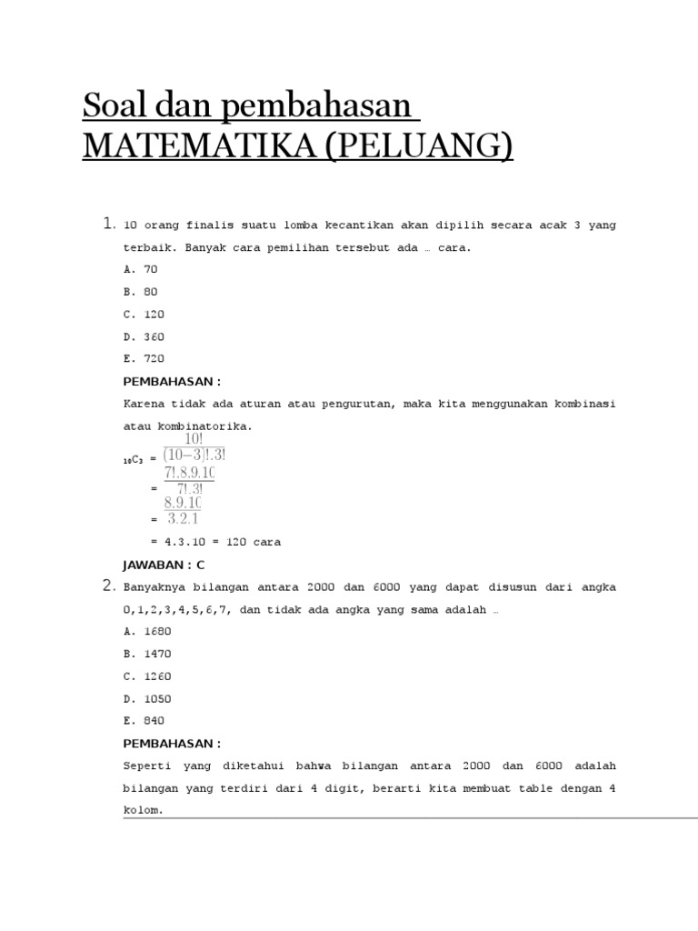 Soal Dan Pembahasan Matematika Peluang Sma