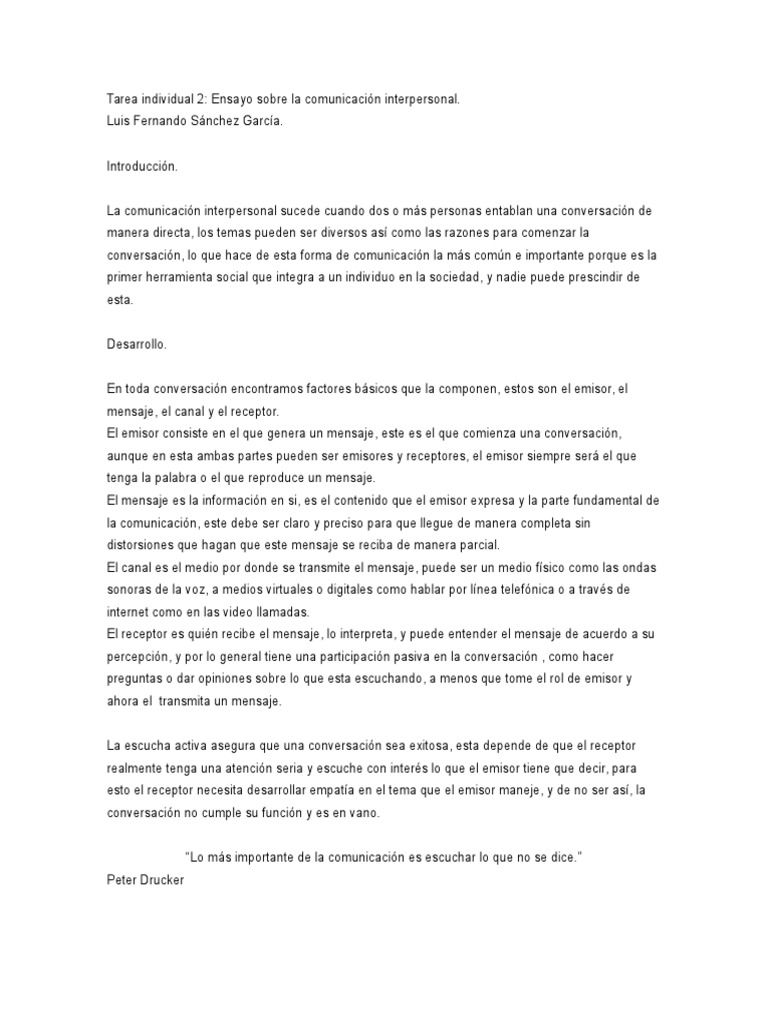 Ensayo sobre la comunicación interpersonal Comunicación