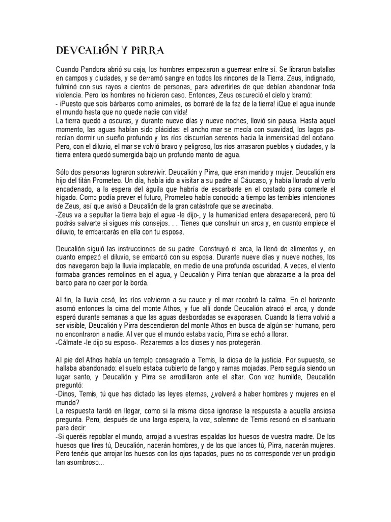 Deucalión y Pirra: El Diluvio y la Nueva Humanidad | PDF | Mito de la ...