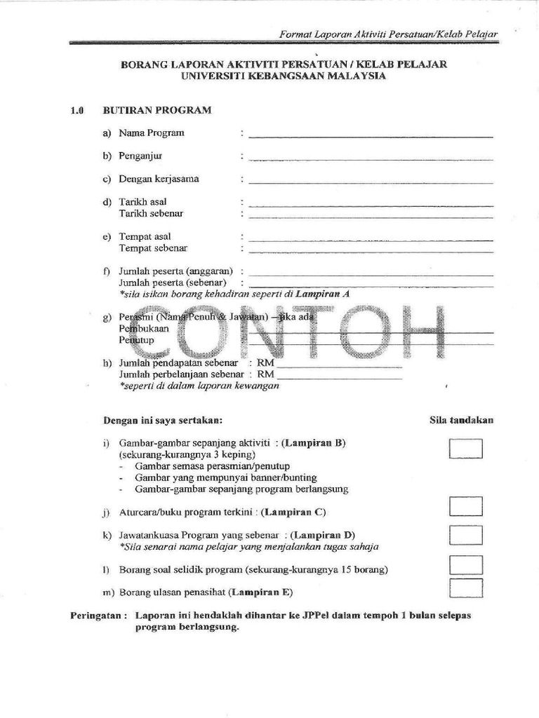 Contoh Laporan Setiausaha Persatuan