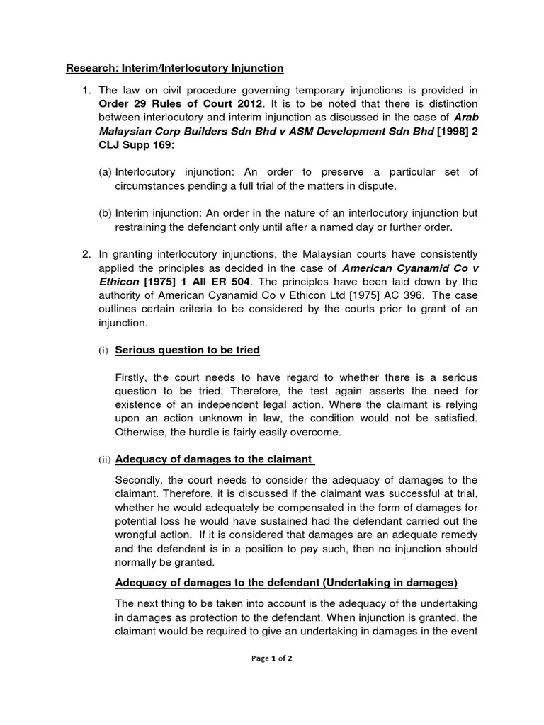 Injunction In Malaysia Pdf Injunction Damages