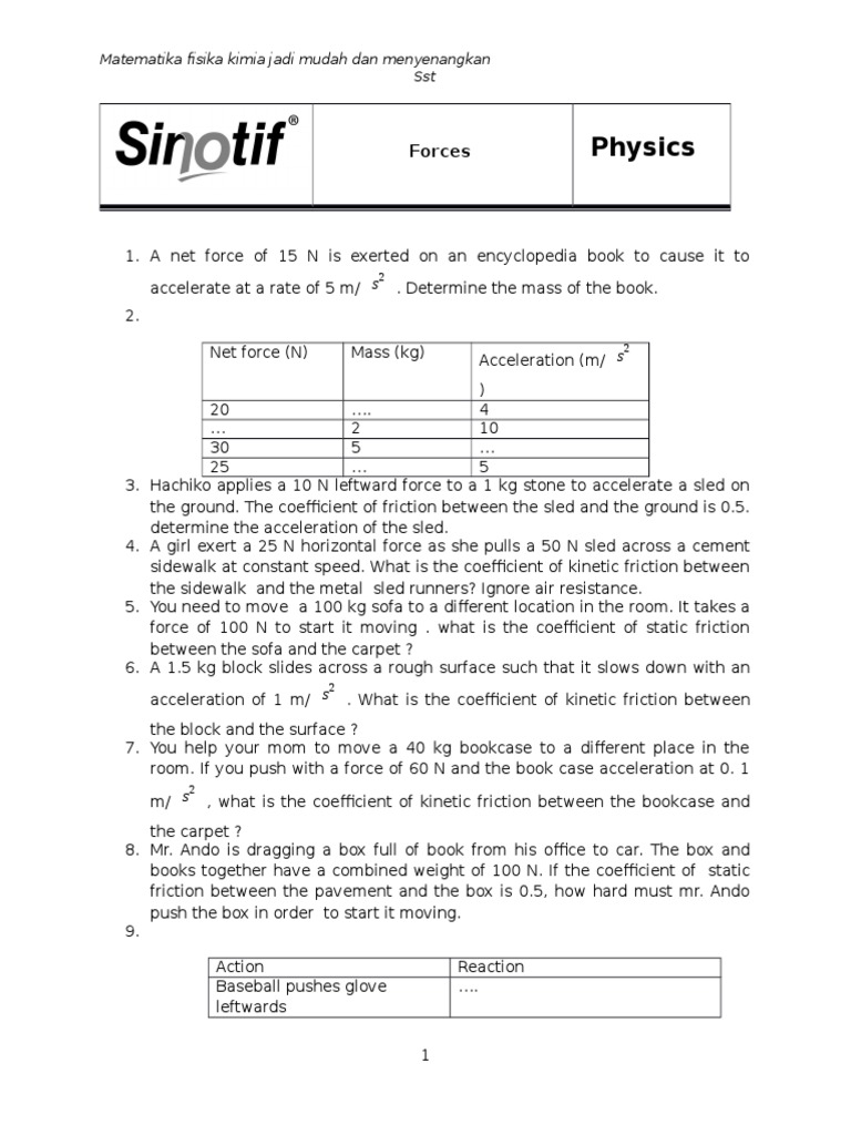 Physics Problems on Forces and Friction | PDF