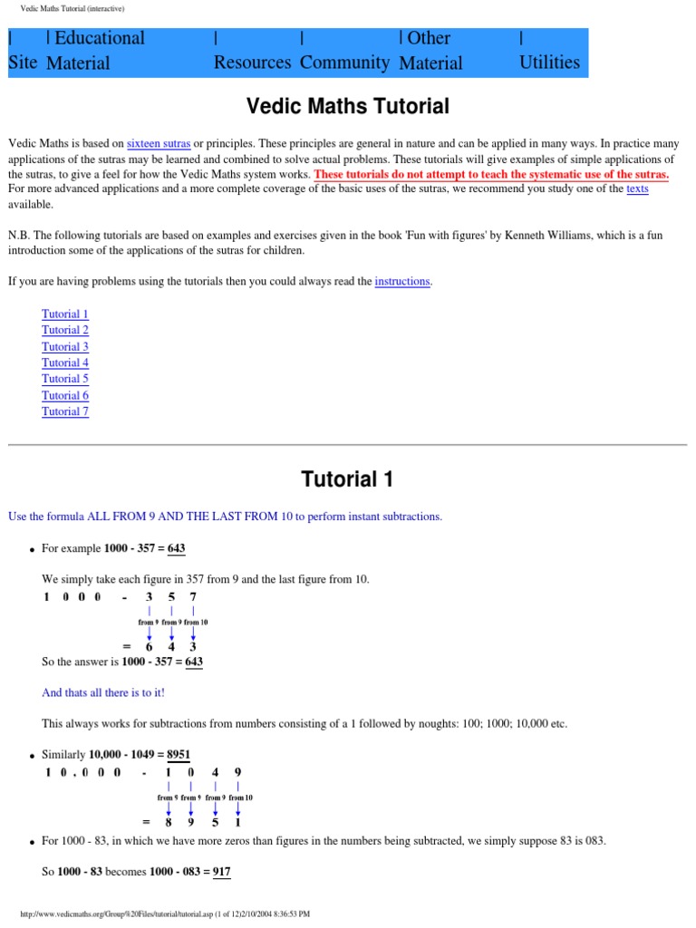 Vedic Maths Tutorial Interactive | PDF | Sutra | Multiplication