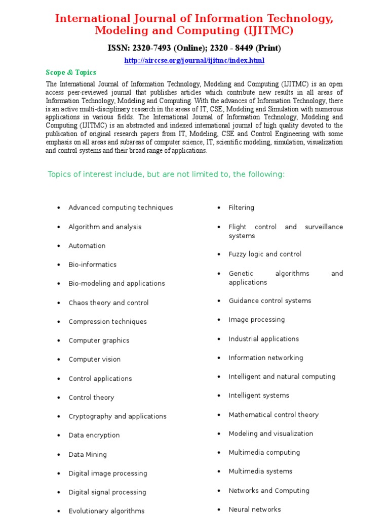 IJITMC: Open Access IT Research Journal | PDF | Computer Science ...