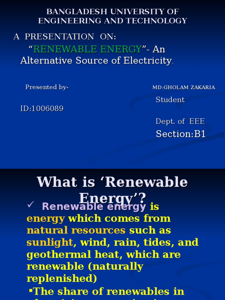 Presentation On Renewable Energy by Zakaria | PDF | Science & Mathematics