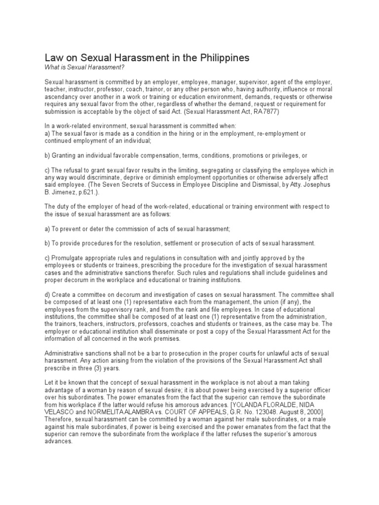 Law on Sexual Harassment in the Philippines Sexual Harassment