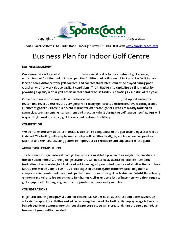 indoor golf range business plan template
