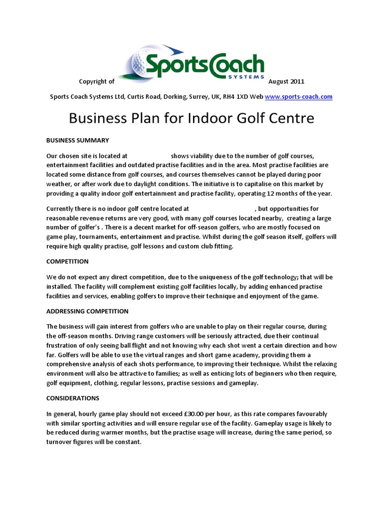 golf club business plan template