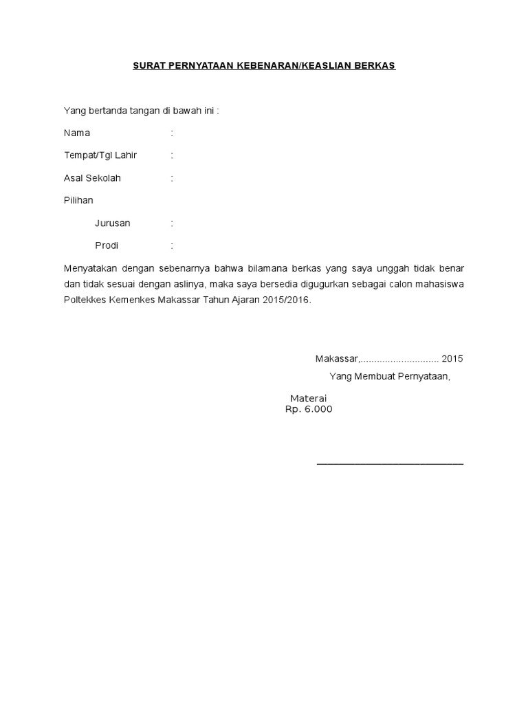 Surat Pernyataan Keaslian Berkas