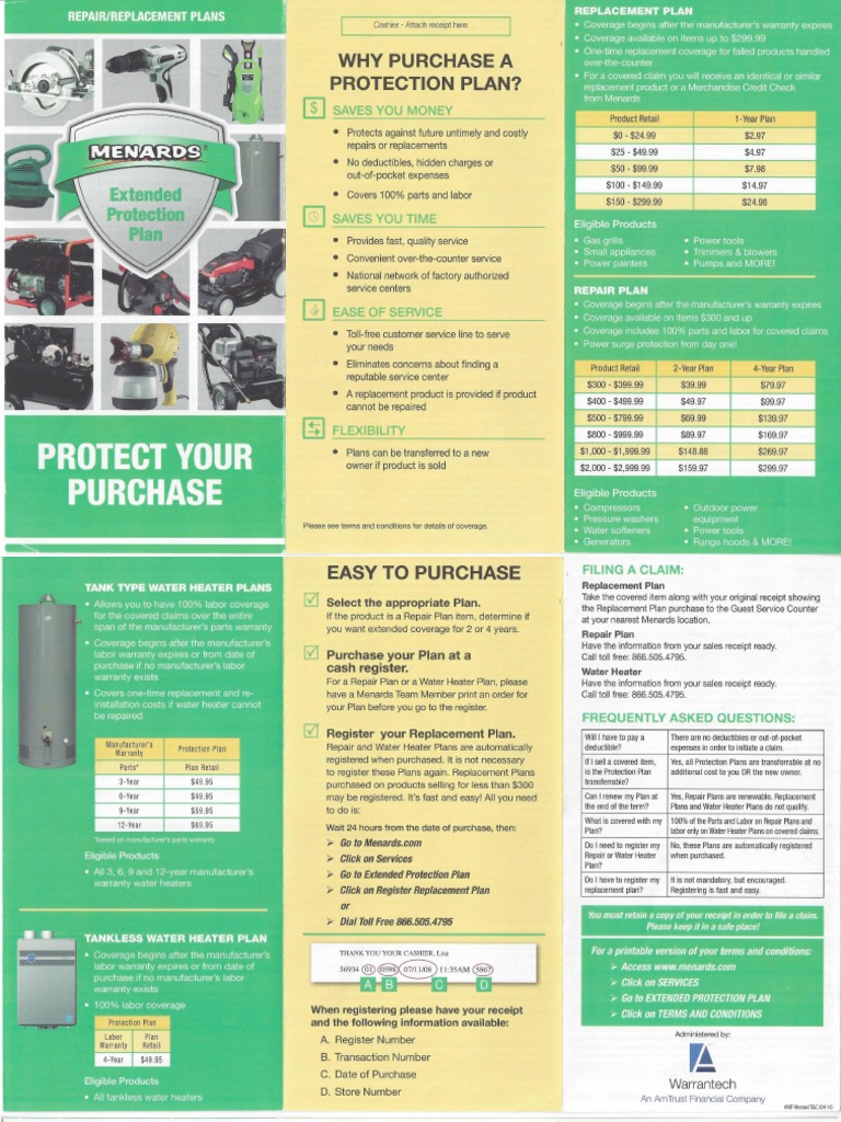 Menards Extended Protection Plan Brochure PDF Guarantee Insurance