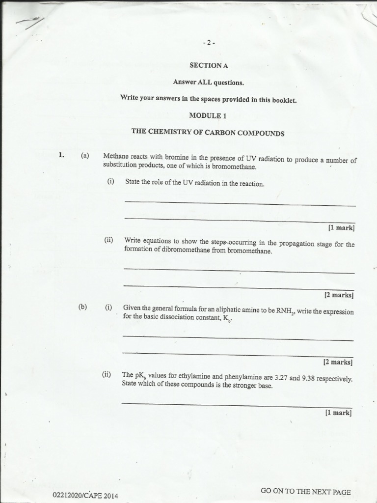 CAPE Chemistry Unit 2 Paper 2 2014 | PDF