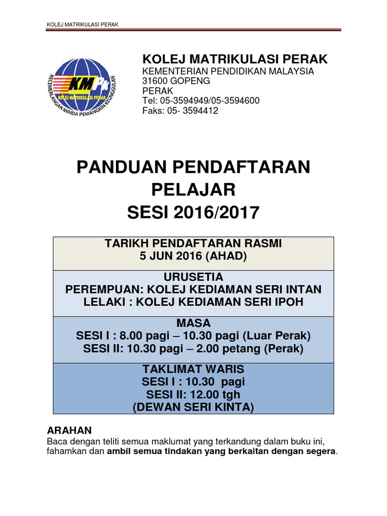 Panduan Matriculation Perrak Pdf