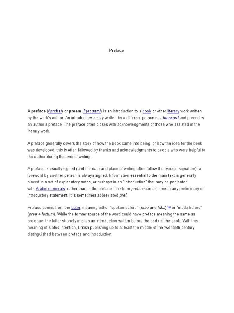 Understanding the Preface in Literature | PDF