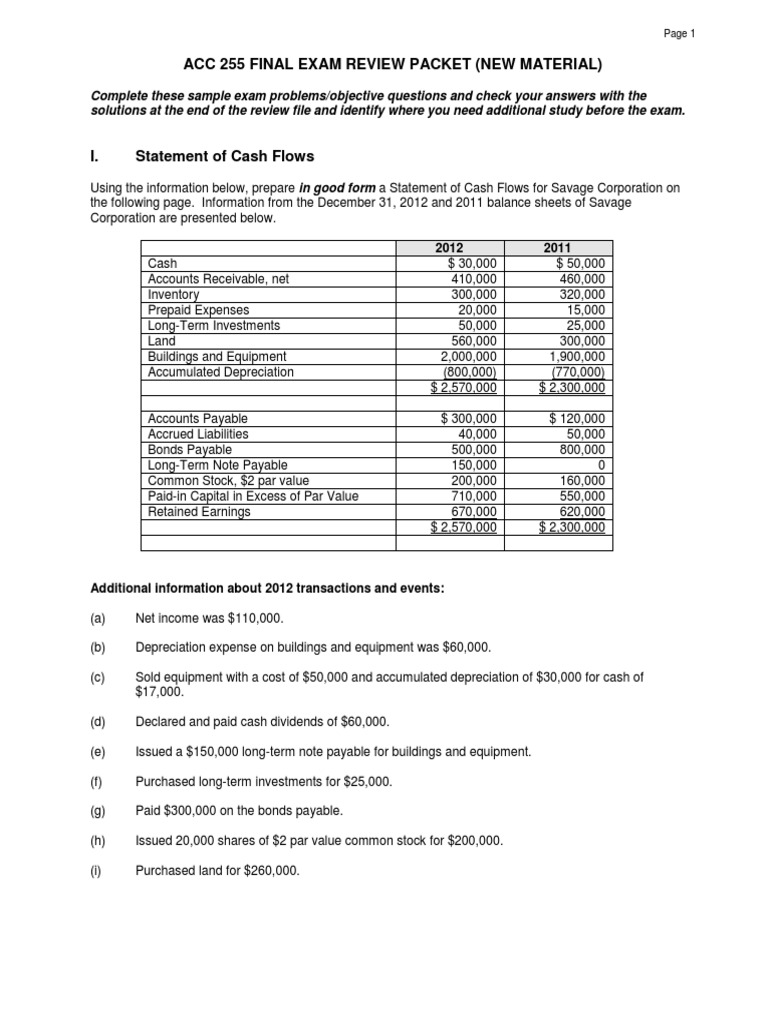 ACC 255 Final Exam Review Packet | PDF | Cash Flow Statement | Expense