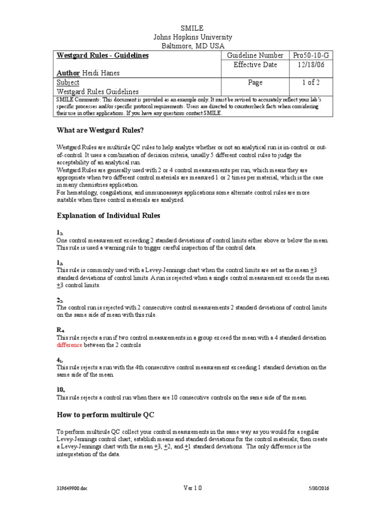 Westgard Rules for Quality Control | PDF | Science | Business