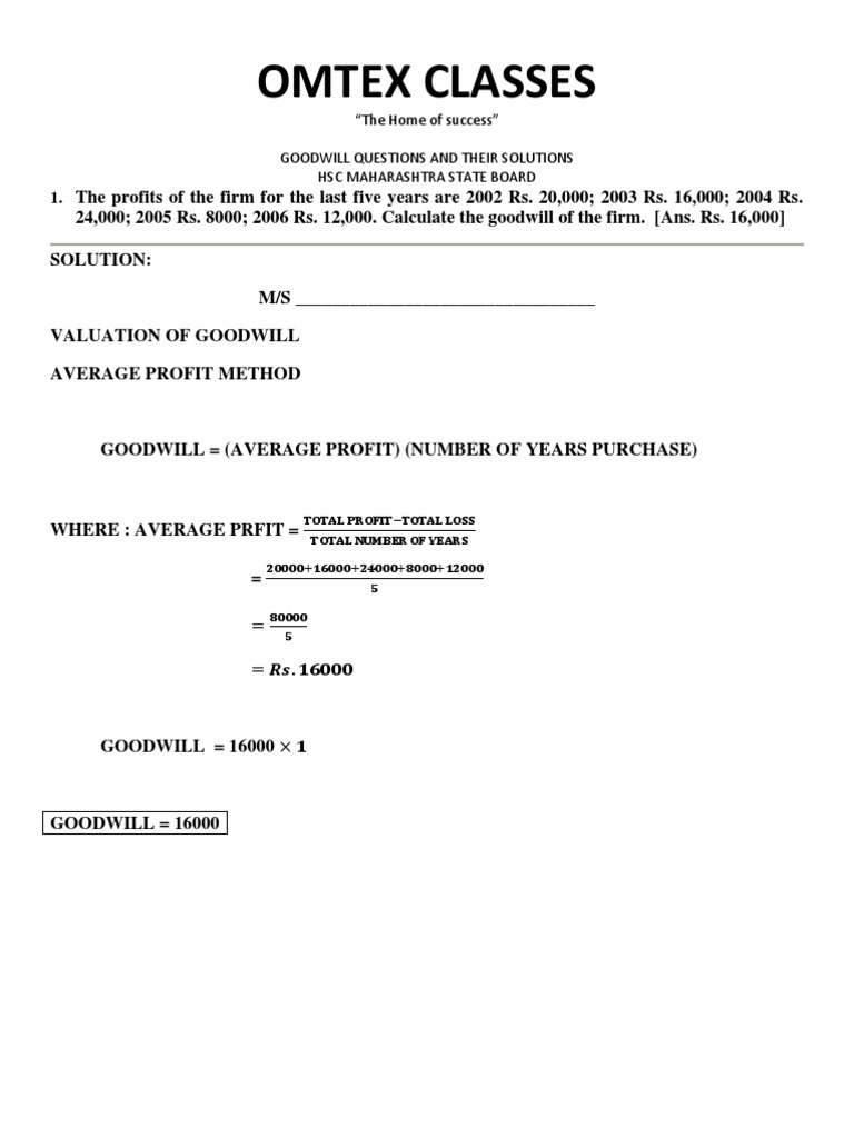 Goodwill Questions And Their Solutions Pdf Goodwill Accounting