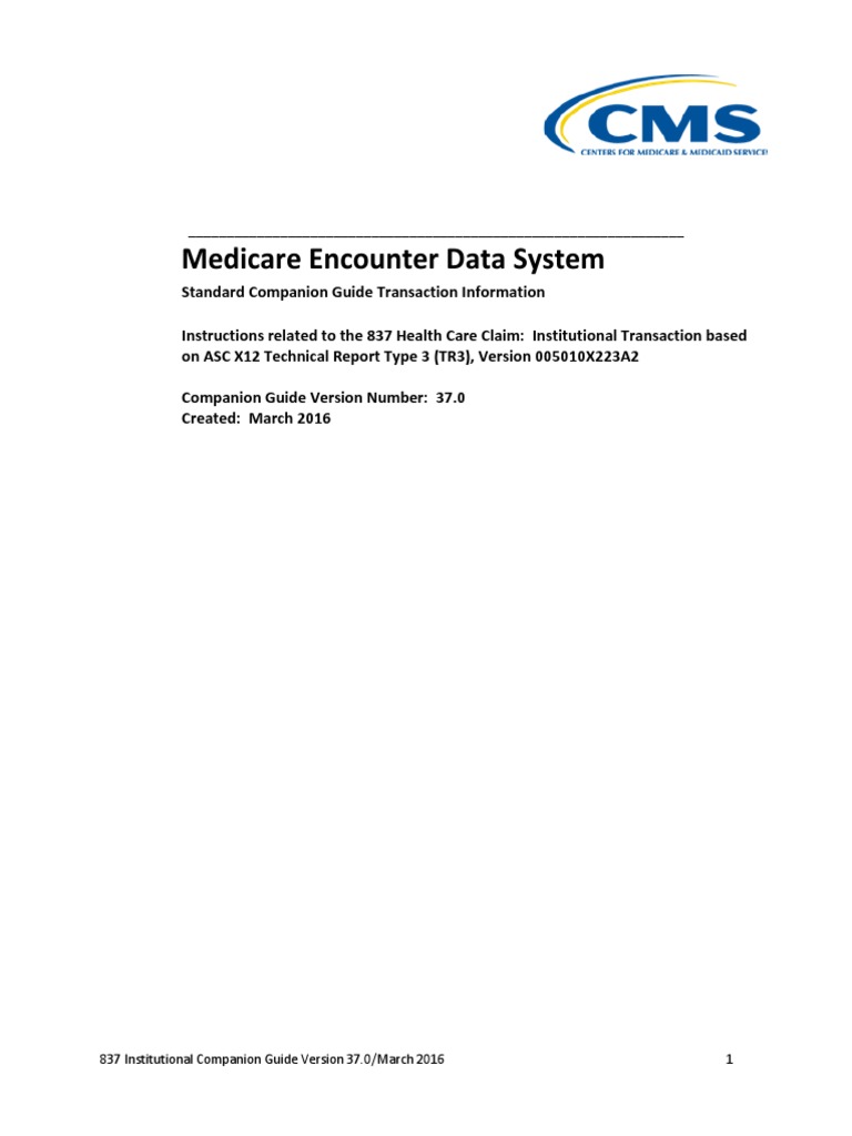 837 Institutional Companion Guide 37.0 | PDF | Health Insurance ...
