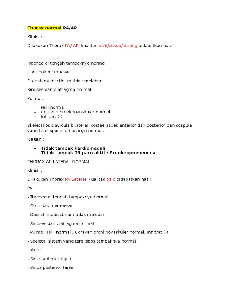 Hasil Rontgen Thorax: Normal & Penyakit | PDF
