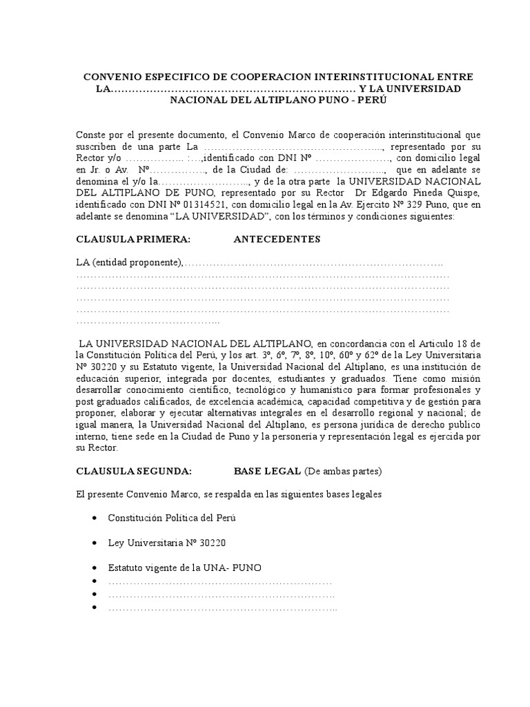 Modelo De Convenio Especifico Interinstitucional Pdf Universidad