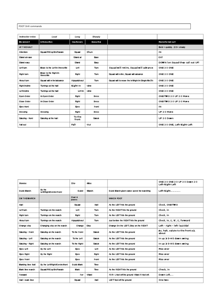 Foot drill commands outdoor recreation parade
