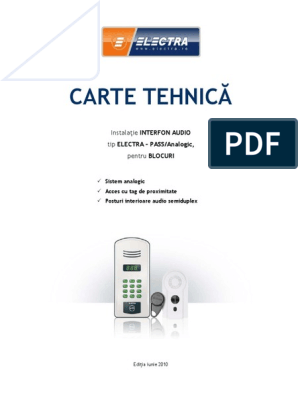 CarteTehnica AudioInterfon ELECTRA-SemiduplexAnalogic | PDF