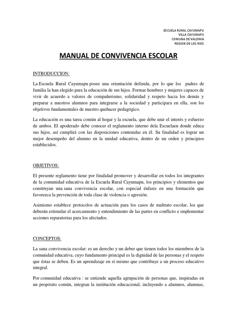 Manual de Convivencia Escolar | PDF | Abuso infantil | Maestros