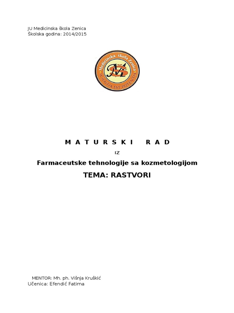 RASTVORI U Farmaciji | PDF