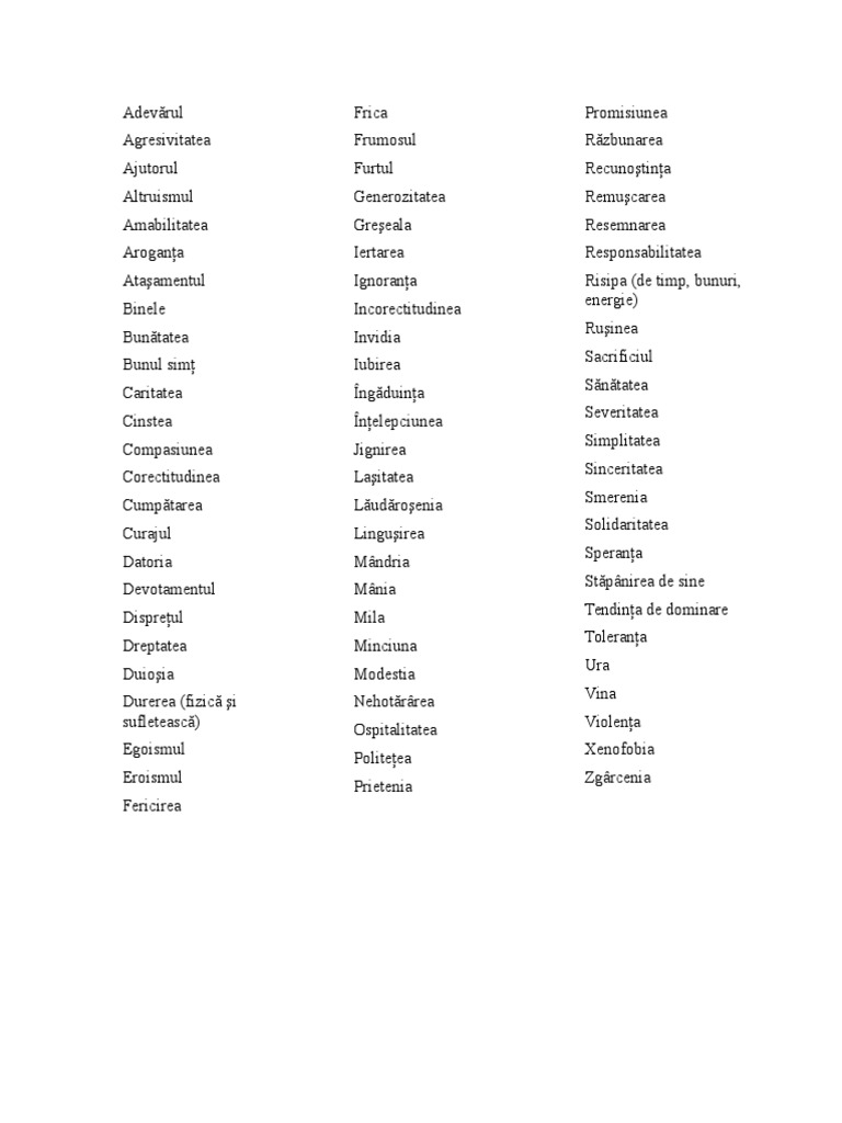 Lista Valori Morale  PDF